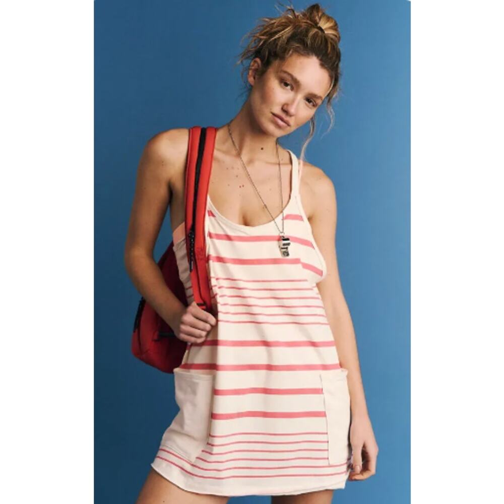 FP Movement Women's Hot Shot Mini Dress, Medium, Spring Stripe Ivory - Picture 4 of 6